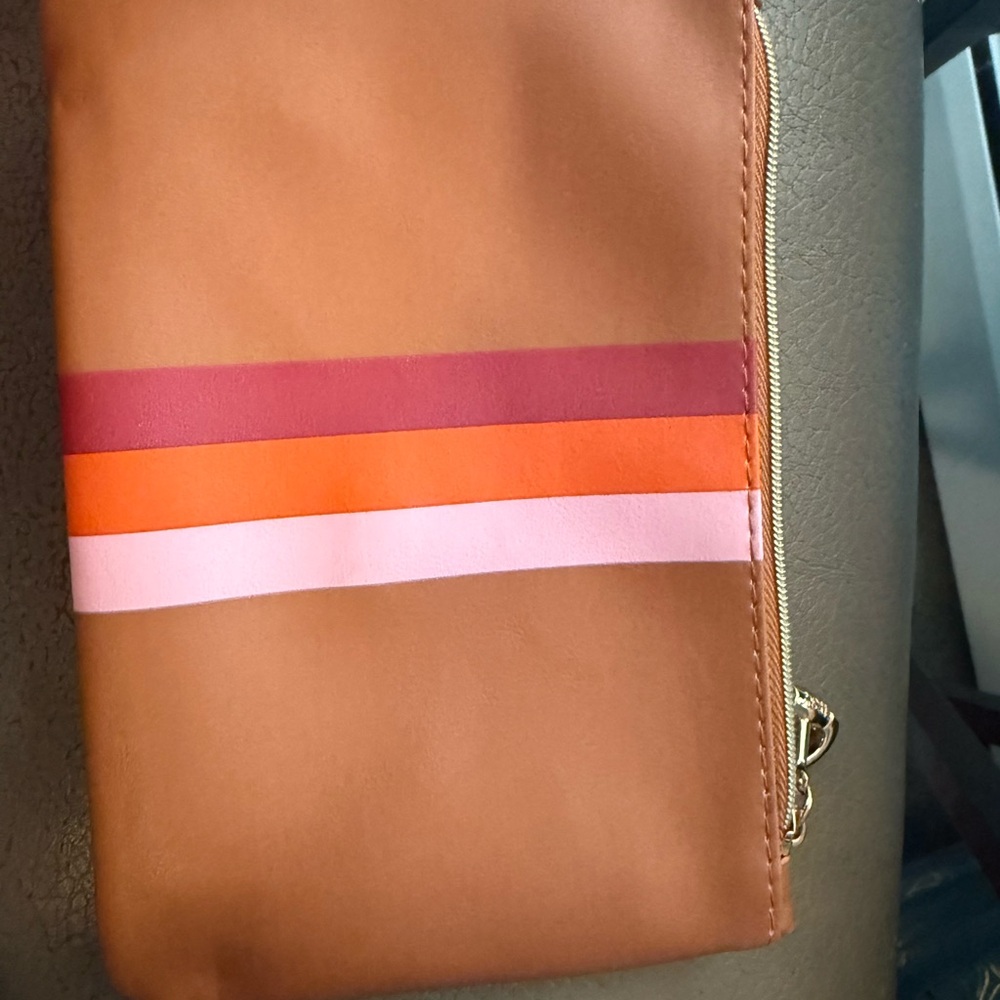Stylish Tan Clutch with Multicolor Stripes